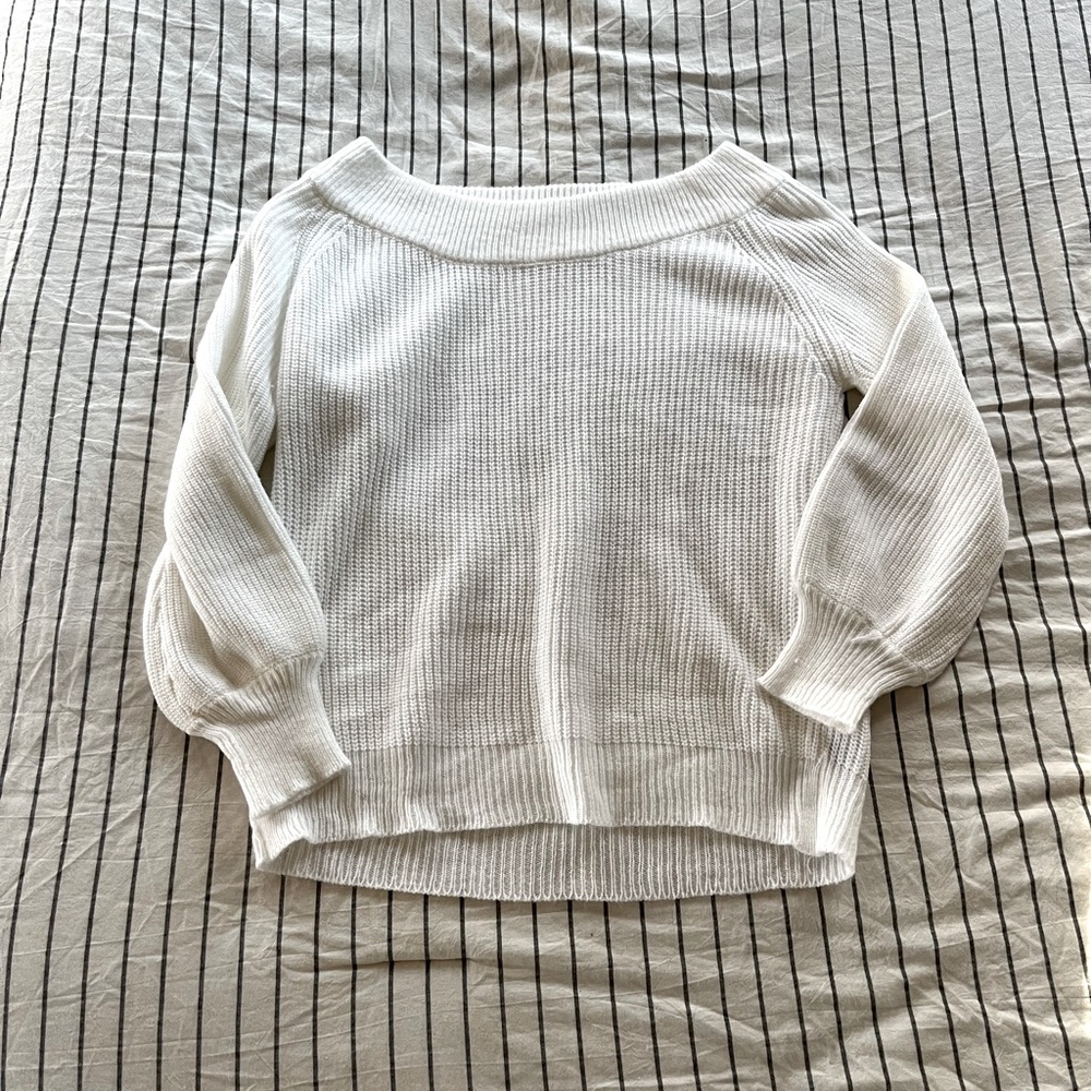 White Off the Shoulder Knit Sweater